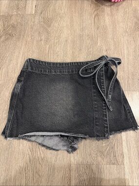 Altar'd State Black Denim Skort with Tie Waist